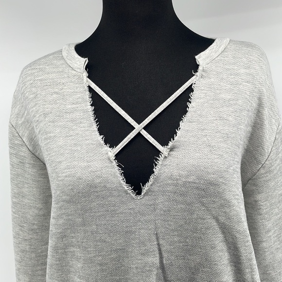 LNA heathered gray pullover crossed over revolve lounge sweatshirt top size M - Picture 4 of 8